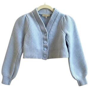 LoveShackFancy Avignon Baby Blue Crop Cardigan Wool Cashmere Knit Sweater XS